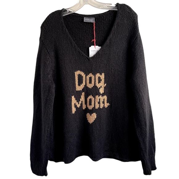 Wooden Ships Sz M/L Dog Mom Sweater Black Cozy Graphic Dog Lover Slouchy NWT - Picture 2 of 12